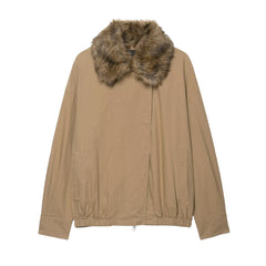 Elegant Women Artificial Fur Collar Bomber Jacket