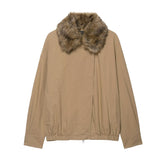 Elegant Women Artificial Fur Collar Bomber Jacket