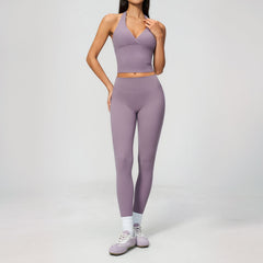 Brushed Deep V Plunge Halter High Waist Yoga Clothes