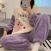 Autumn Winter New Warm Flannel Women Pajamas Set