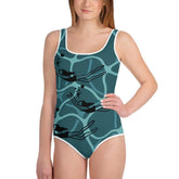 Blue Ocean Print Youth Swimsuit