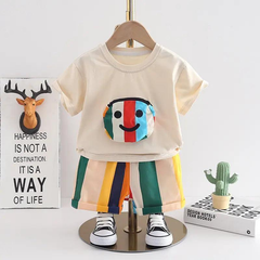 Boys Short Sleeve Strip Pocket T-Shirt And Shorts 2pcs Set