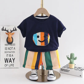 Boys Short Sleeve Strip Pocket T-Shirt And Shorts 2pcs Set