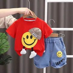 Children Cartoon Short Sleeve Pullover T-Shirt 2PCS Set