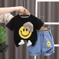 Children Cartoon Short Sleeve Pullover T-Shirt 2PCS Set