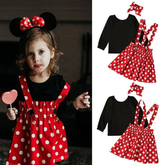 Children Kids Baby Fashion Girls Long Sleeve T-Shirt Top And Dot Strap Skirt Set