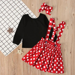 Children Kids Baby Fashion Girls Long Sleeve T-Shirt Top And Dot Strap Skirt Set
