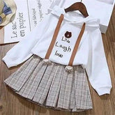 Cotton Cartoon Little Bear Hoodies + Pleated Skirt 2Pcs Suit