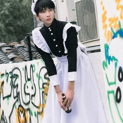 Cute Japanese Lolita Dress Anime Maid Outfit Loli Black Maid Dress