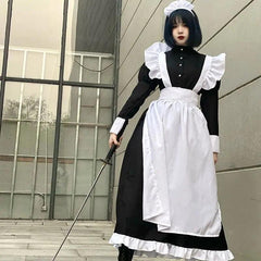 Cute Japanese Lolita Dress Anime Maid Outfit Loli Black Maid Dress