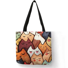 Design Cute Kawaii Cartoon Anime Cat Print Linen Tote Bag