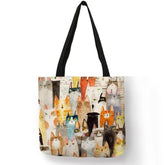 Design Cute Kawaii Cartoon Anime Cat Print Linen Tote Bag