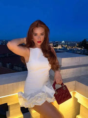 Elegant O-neck Layered Pleated Slim Fit Mini Dress