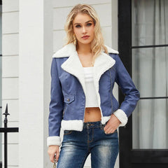 Fleece Leather Casual Jacket for Women