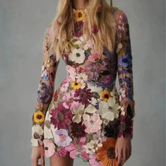 Floral Embroidery Elegant Luxury Women Mini Dress