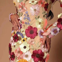 Floral Embroidery Elegant Luxury Women Mini Dress