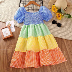 Girls Rainbow Short Sleeve Princess Dress