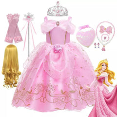 Girls Sleeping Beauty Aurora Princess Cosplay Dress for Kids Christmas Gift