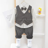 Elegant Baby Boy Casual Wear Striped Shirt Vest Pants Sets