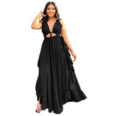Elegant Ruffle High Waist Crop Top Spaghetti Strap Dress