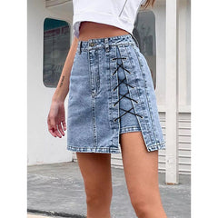 High Waist Summer Slimming Lace Up Split Skirt