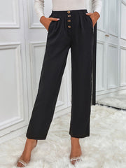 Casual Cropped Solid Color Loose Straight Pants