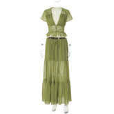 French Women Sexy Lace Chiffon Cardigan skirt sets