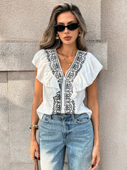 Fashionable French Ruffled V neck Top