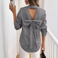 Elegant Women Striped Printed Long Sleeve Shirt