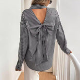 Elegant Women Striped Printed Long Sleeve Shirt