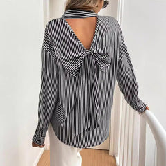 Elegant Women Striped Printed Long Sleeve Shirt