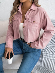 Casual Pocket Long Sleeve Corduroy Short Jacket