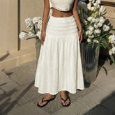 Elastic Waist Solid Color Texture Skirt