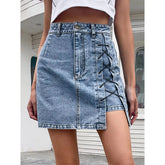 High Waist Summer Slimming Lace Up Split Skirt