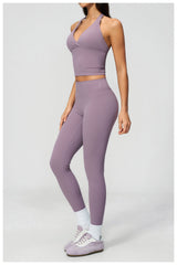 Brushed Deep V Plunge Halter High Waist Yoga Clothes