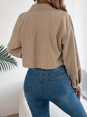 Casual Pocket Long Sleeve Corduroy Short Jacket