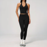 Brushed Deep V Plunge Halter High Waist Yoga Clothes