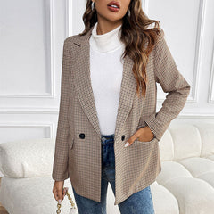 Autumn One Button Houndstooth Blazer