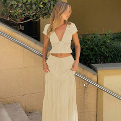 French Women Sexy Lace Chiffon Cardigan skirt sets