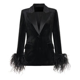 Autumn Velvet Women Ostrich Feather Jacket