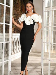 Flower Off Shoulder Maxi Long Bandage Party Dress