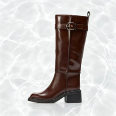 British Style Women Brown Knee Boots