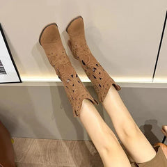 Autumn Chunky Heels Knee High Cowboy Boots
