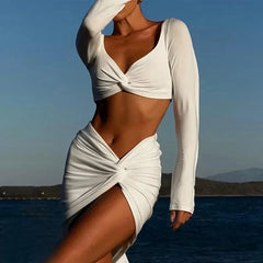 Elegant Fashion Club Outfits Asymmetric Split skirt Sets