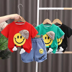 Children Cartoon Short Sleeve Pullover T-Shirt 2PCS Set