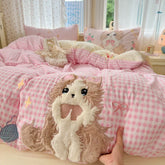 Cute Cartoon's Bow Towel Embroidery Girls Bedding Set
