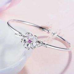 Fashion 925 Sterling Silver Shiny Cherry Blossoms Bracelets