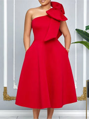 French One Shoulder A Line Pleated Party Dress
