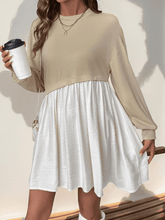 Casual long-sleeved round neck contrast color shirt dress