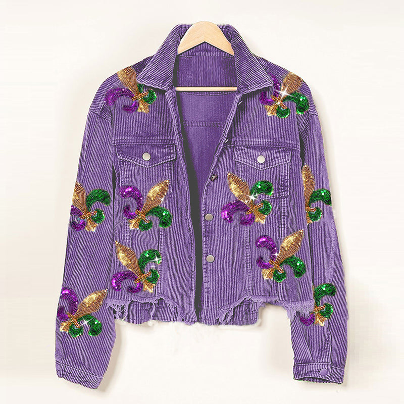 Autumn Winter Corduroy Sequined Jacket Coat